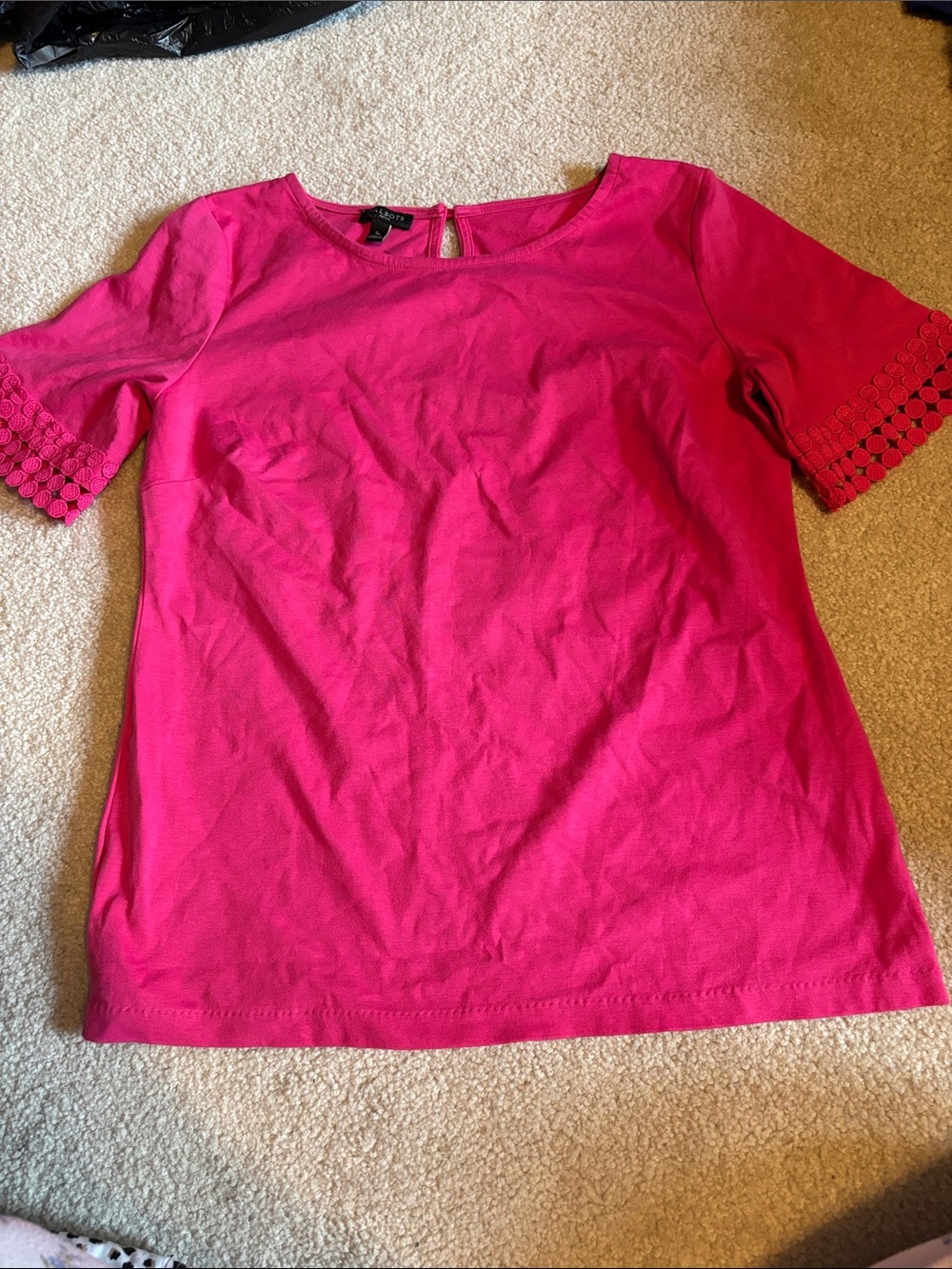 Talbots Hot Pink Crochet-Trim Short Sleeve Tee